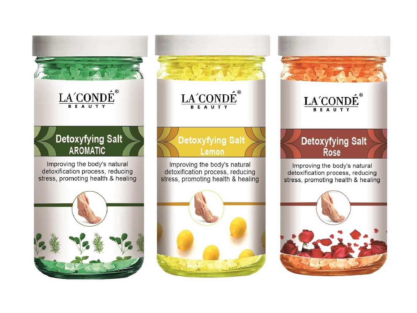 La'Conde Aromatic Lemon & Rose Detoxifying Bath Salt Crystal Combo | Muscle Relief & Relaxation | Pedicure & Manicure Foot Soak | 200g Each | Combo of 3-image-32