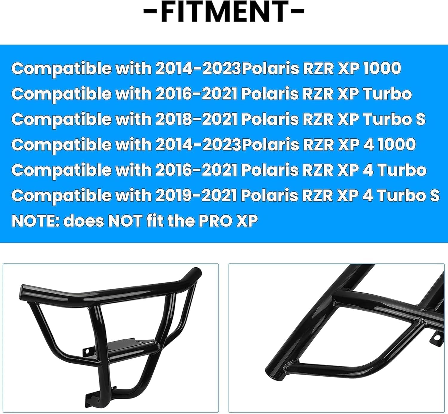 KUAFU Front Bumper Brush Guard Compatible with 2014-2023 Polaris RZR XP 4 1000 Turbo S Black Steel Heavy Duty Accessories