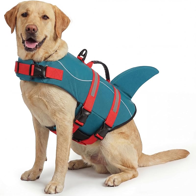 ASENKU Dog Life Jacket - Pet Safety Vest for Swimming & Boating, Shark Life Jacket with Floatation, Dog Lifesavers Swimsuits for Small Medium Large Dogs (ForestGreen, 2XL)