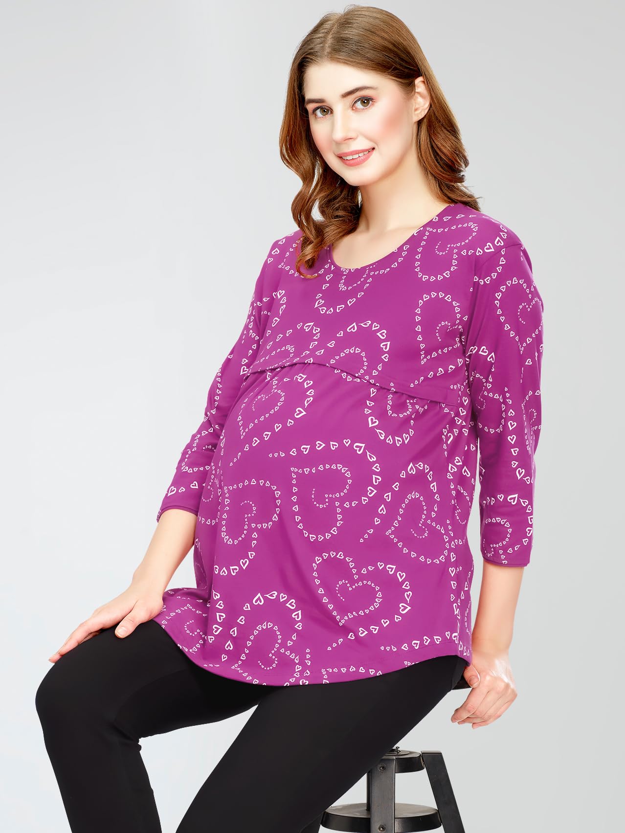 ZEYO Women's Cotton Purple Maternity Top Heart Printed Feeding T-Shirt 5815 - Image 3 thumbnail