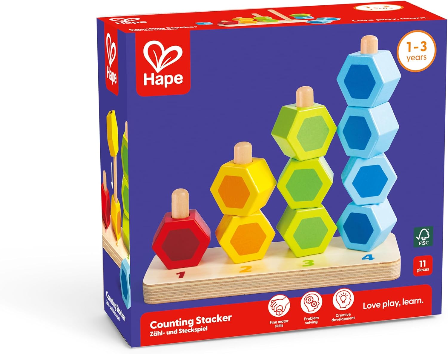 Hape Wooden Counting Stacker Block Set| Number Puzzles Counting Stacking Game for Toddlers 1Y+