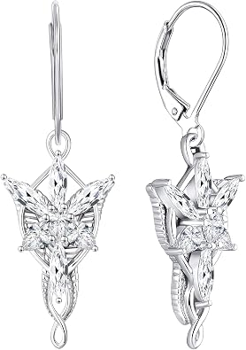 JO WISDOM Women Arwen Evenstar Earrings، 925 Sterling Leverback Dangle & Drop Earrings with 5A Cubic Zirconia February Birthstone Amethyst Color، Elvish Jewelry for Women