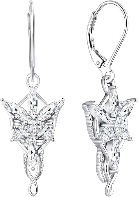 JO WISDOM Women Arwen Evenstar Earrings، 925 Sterling Leverback Dangle & Drop Earrings with 5A Cubic Zirconia February Birthstone Amethyst Color، Elvish Jewelry for Women