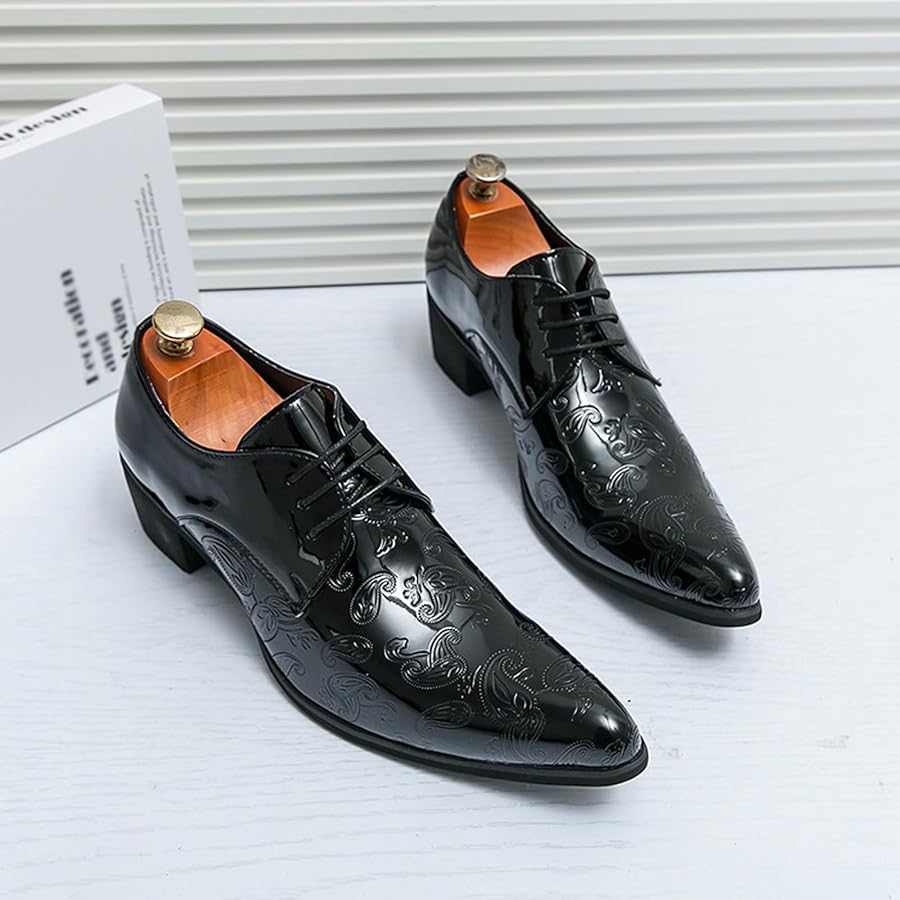 Amazon.com | Men's Printing Pointed-Toe Patent Leather Derby