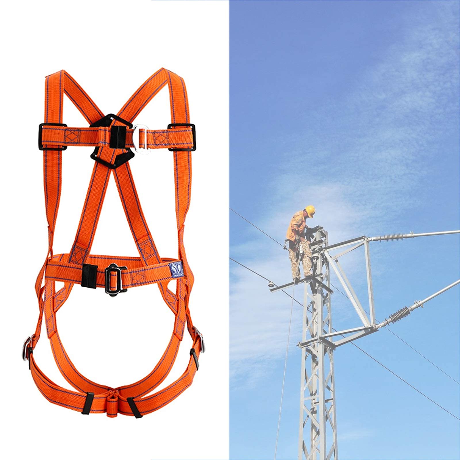 Set Sicurezza Moschettoni Corda Kit Imbracatura Di Sicurezza Anticaduta - Sistema Di Ritenzione Imbracatura Certificata 140kg