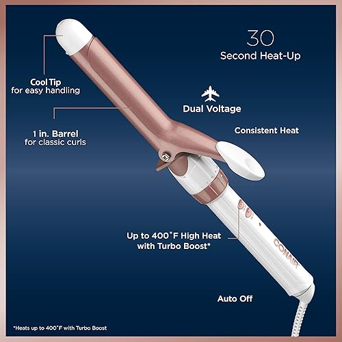 Miniatura 4 de Conair El rizador de doble cerámica de 1 pulgada el barril de 1 pulgada produce rizos clásicos para uso en cabello corto mediano y largo