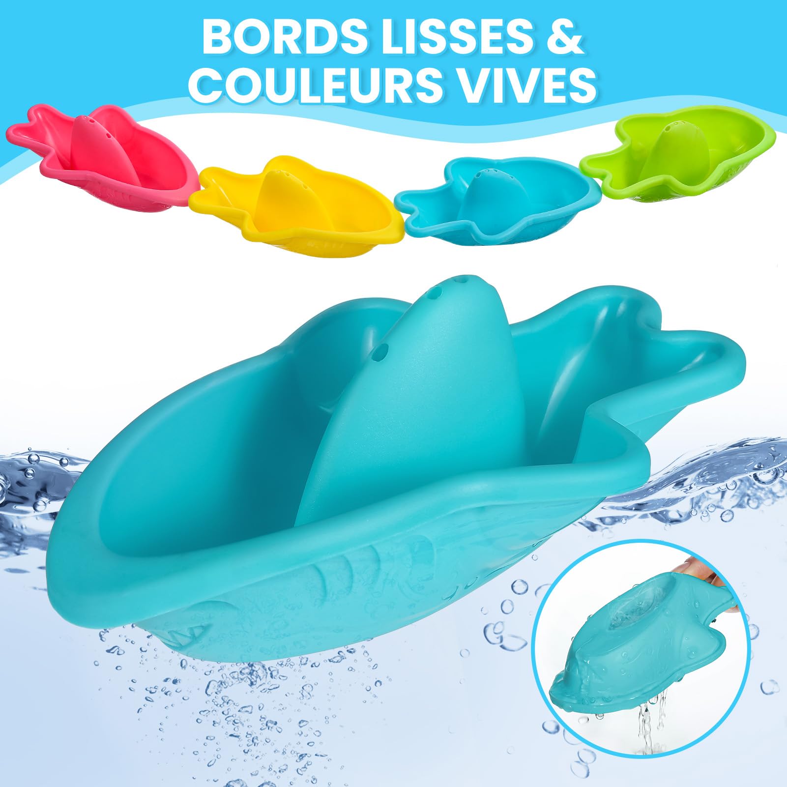 Jouet de Bain pour Bebe , Jeux Eau bébé Jeu de Bain Enfant Jouet Piscine , sans moisissures arrosoir Tasses empilables Bateaux empilables 10 pièces