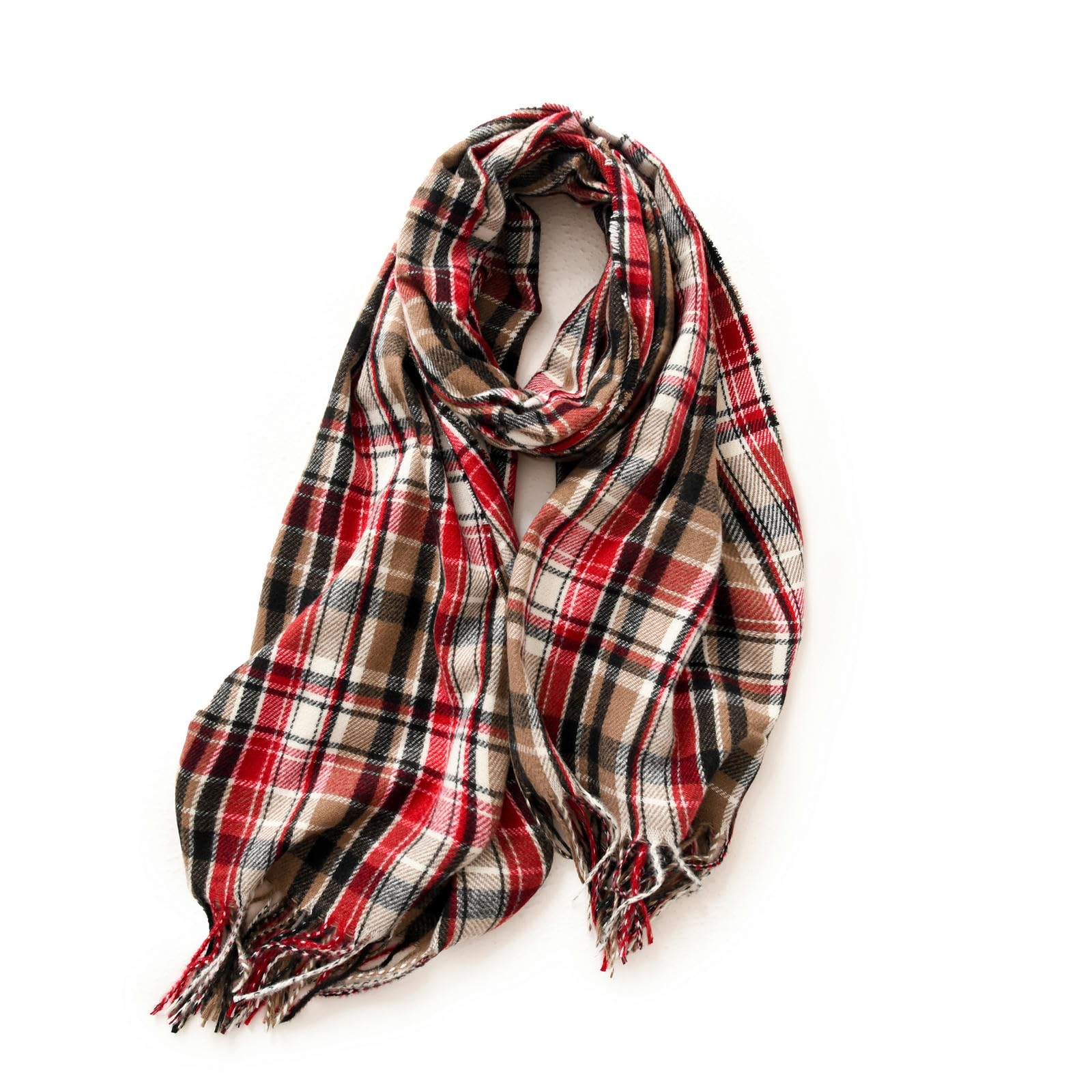Tdlrokrl Women's Red Scarf Winter Long Scarves Warm Wraps Style For Spinning Tassel Shawl Long Stole