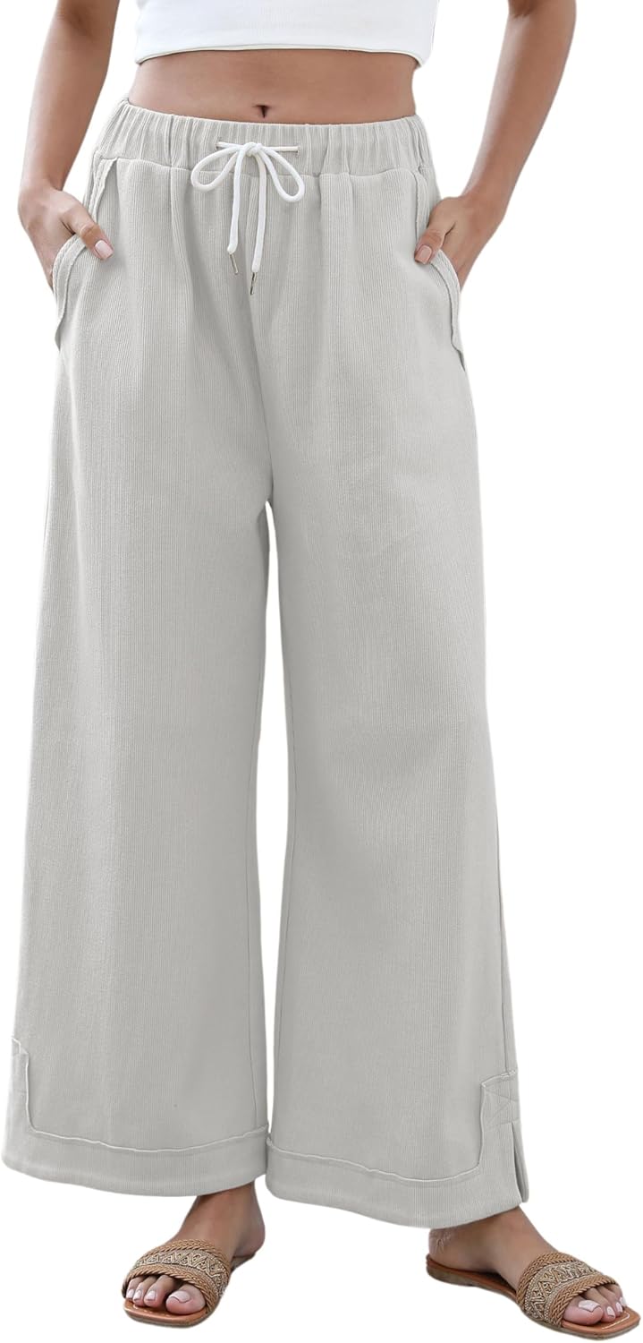 Athlisan Womens Baggy Wide Leg Palazzo Pants Casual Loose Drawstring Elastic Waisted Lounge Trousers with Pockets