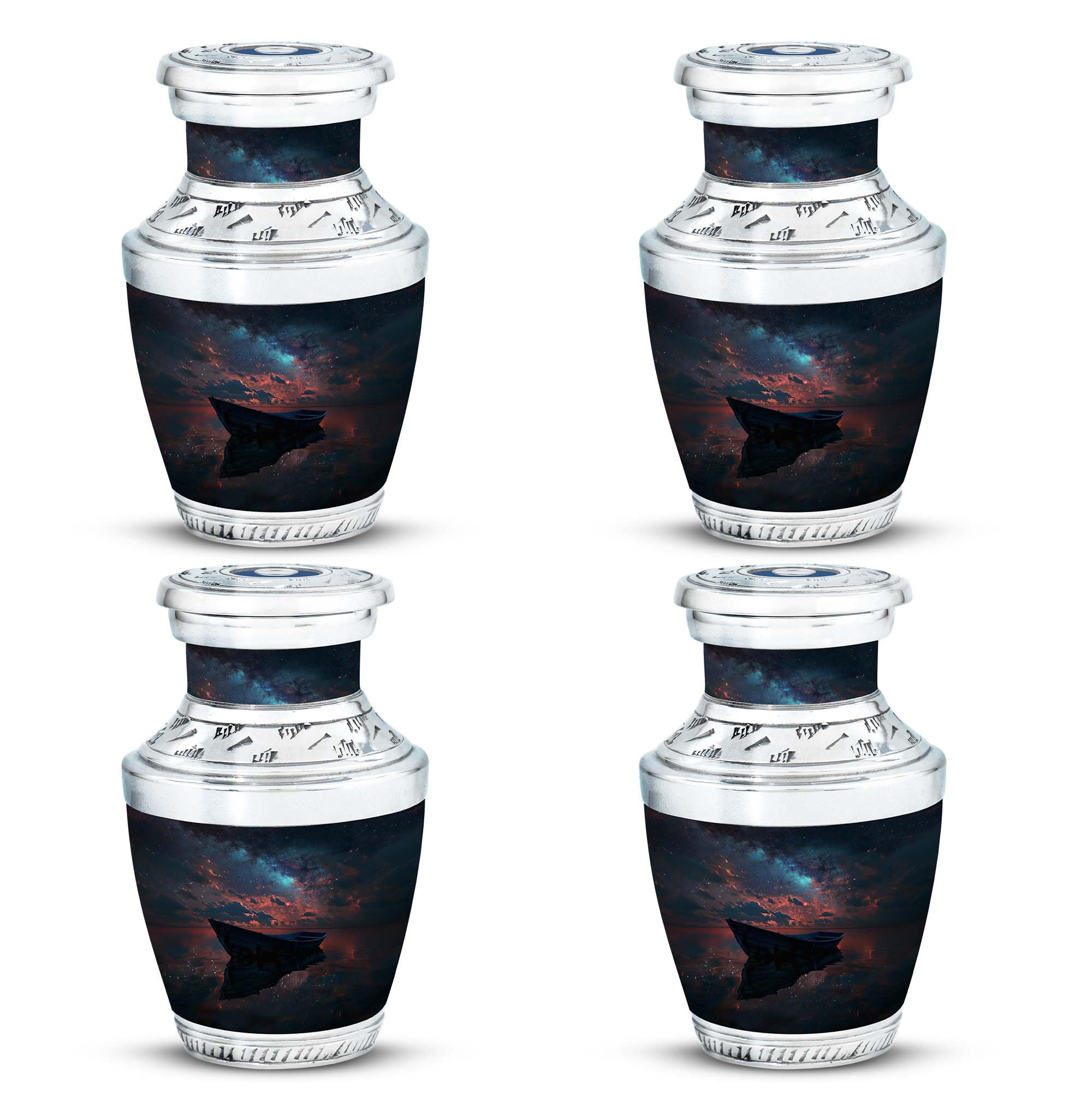 YATHABHISA Urn Keepsakes for Ashes, Small Keepsake Urns for Ashes, Cremation Keepsake Funeral Urn for Ashes, Decorative Urn 3''_Blue | Floral Design | Small urn for pet Ashes, Set of 4, Teal