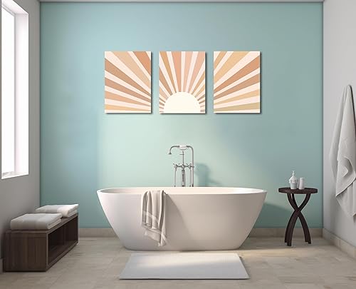 Miniatura 5 de YokiMino Juego de 3 arte bohemio para pared, lienzo enmarcado moderno de mediados de siglo, diseño de líneas geométricas de naturaleza para sala de