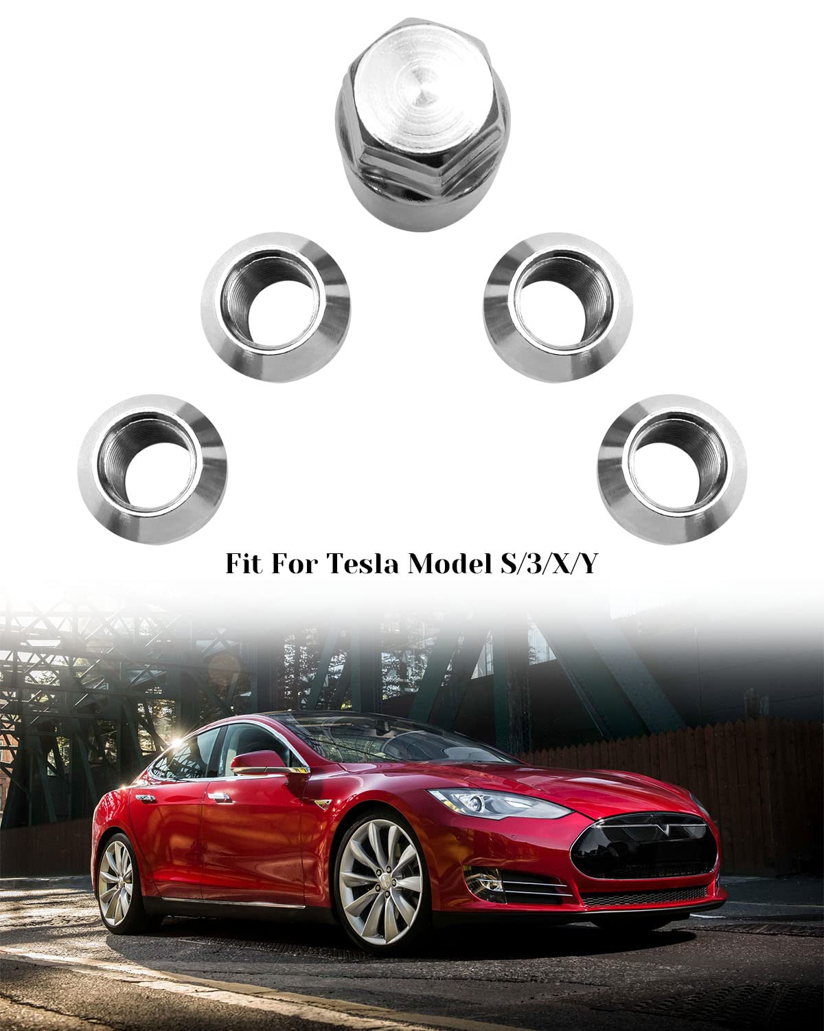 Car Wheel Lock Lug Nuts Fits for Tesla Model S 3 X Y 19" and 20" Wheels Chrome Cone Seat Wheel Locks M14 X 1.5 Thread Size