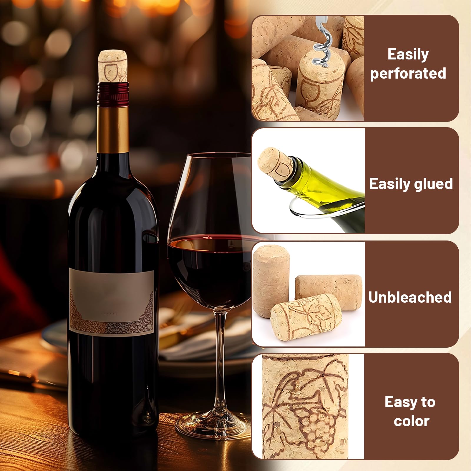 Corchos naturales para botellas 30 unidades 21x39 mm tapones de vino tinto para manualidades decoración y conservación doméstica
