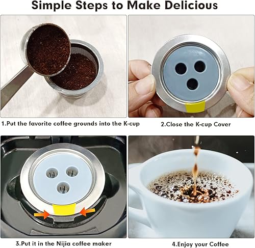 Miniatura 5 de Tazas K reutilizables compatibles con la cafetera Ninja paquete de 4 cápsulas de café reutilizables de acero inoxidable filtros de café permanentes