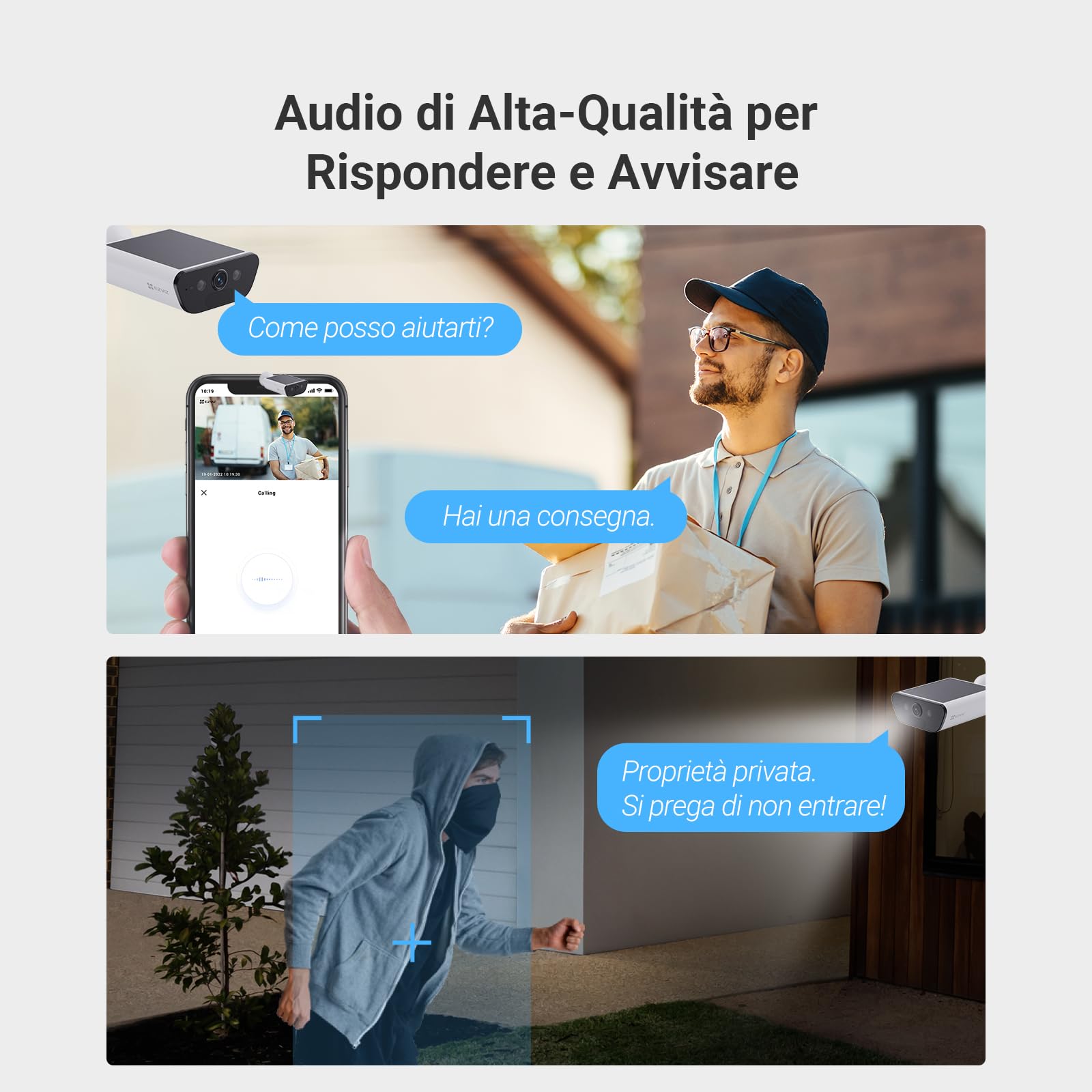 EZVIZ CB5 4K Telecamera Wi-Fi Esterno a Batteria Solare, 100% Senza Fili, Pannello Solare Integrato, Rilevamento di Persone/Veicoli, Visione Notturna a Colori, Audio Bidirezionale, Impermeabile IP65