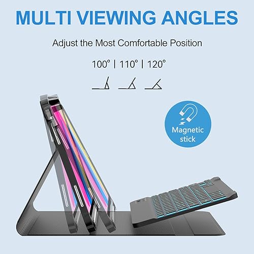 Miniatura 2 de JADEMALL Funda de teclado para iPad de 10.9 pulgadas (2022), inalámbrica, desmontable, Bluetooth, retroiluminación de 7 colores, con soporte para