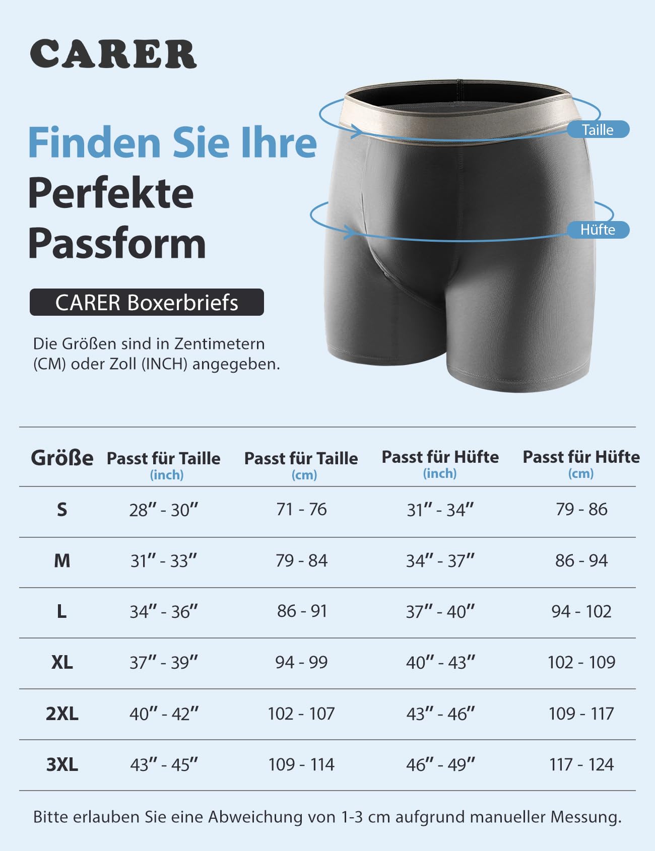 Carer 3er-Pack Waschbare Inkontinenz Pants Männer aus Baumwolle Herren-Boxershorts für Inkontinenz mit 150 ml Pad wiederverwendbar leckgeschützt Schwarz Blau Grau Größe XL