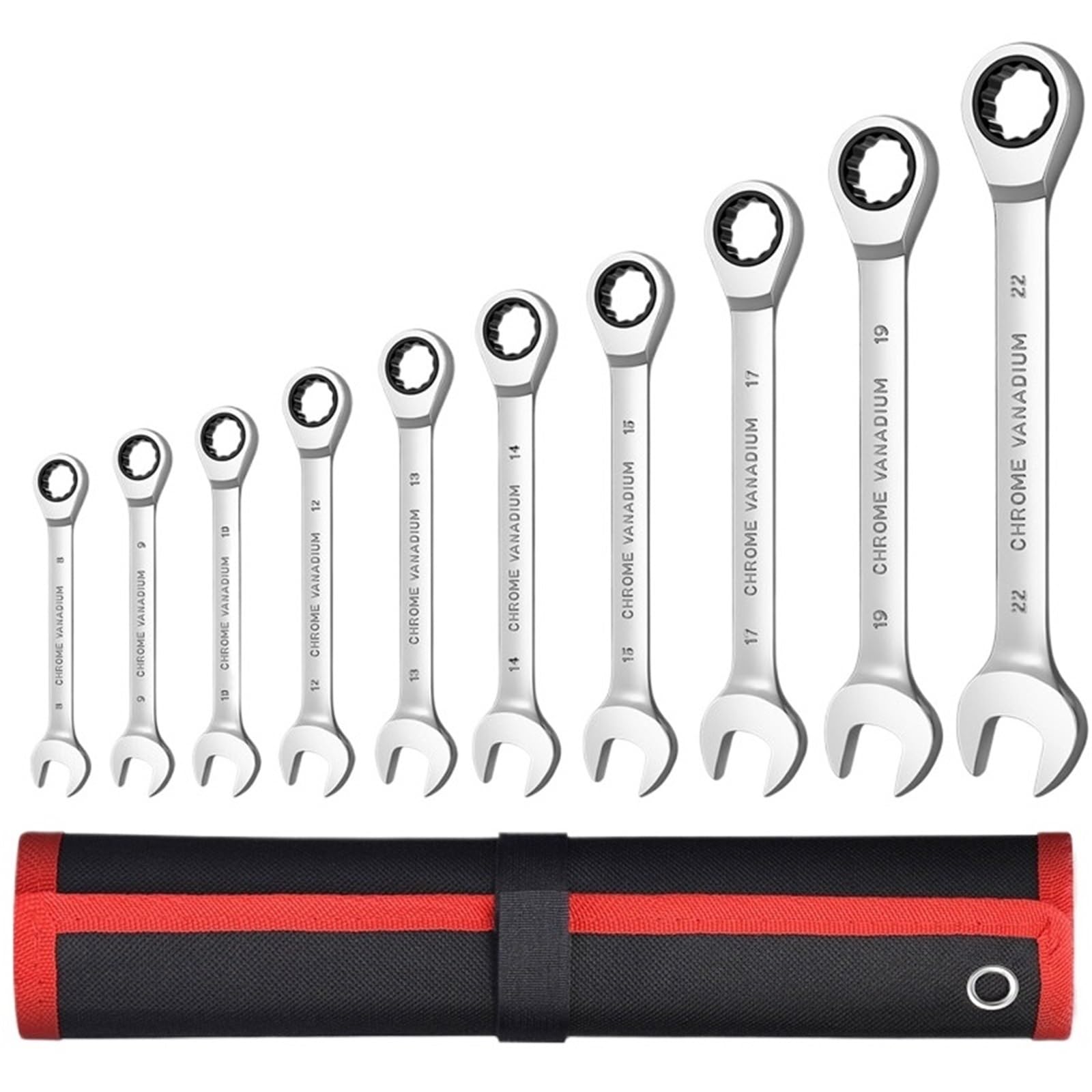 ZGUOUZANTYE Ratcheting Wrench Set, Key Ratchet Wrench Set 72 Tooth Gear Ring Torque Socket Metric Combination Spanners Car Repair Tools(10pcs(8-22mm))