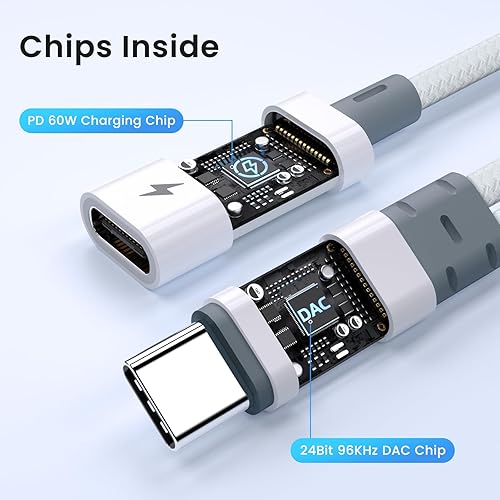 Miniatura 5 de Adaptador de auriculares USB C 2 en 1 con adaptador de carga PD de 60 W, compatible con Galaxy S23 UltraS23S22S22+S21S20FEA53Note 10+, Google Pixel