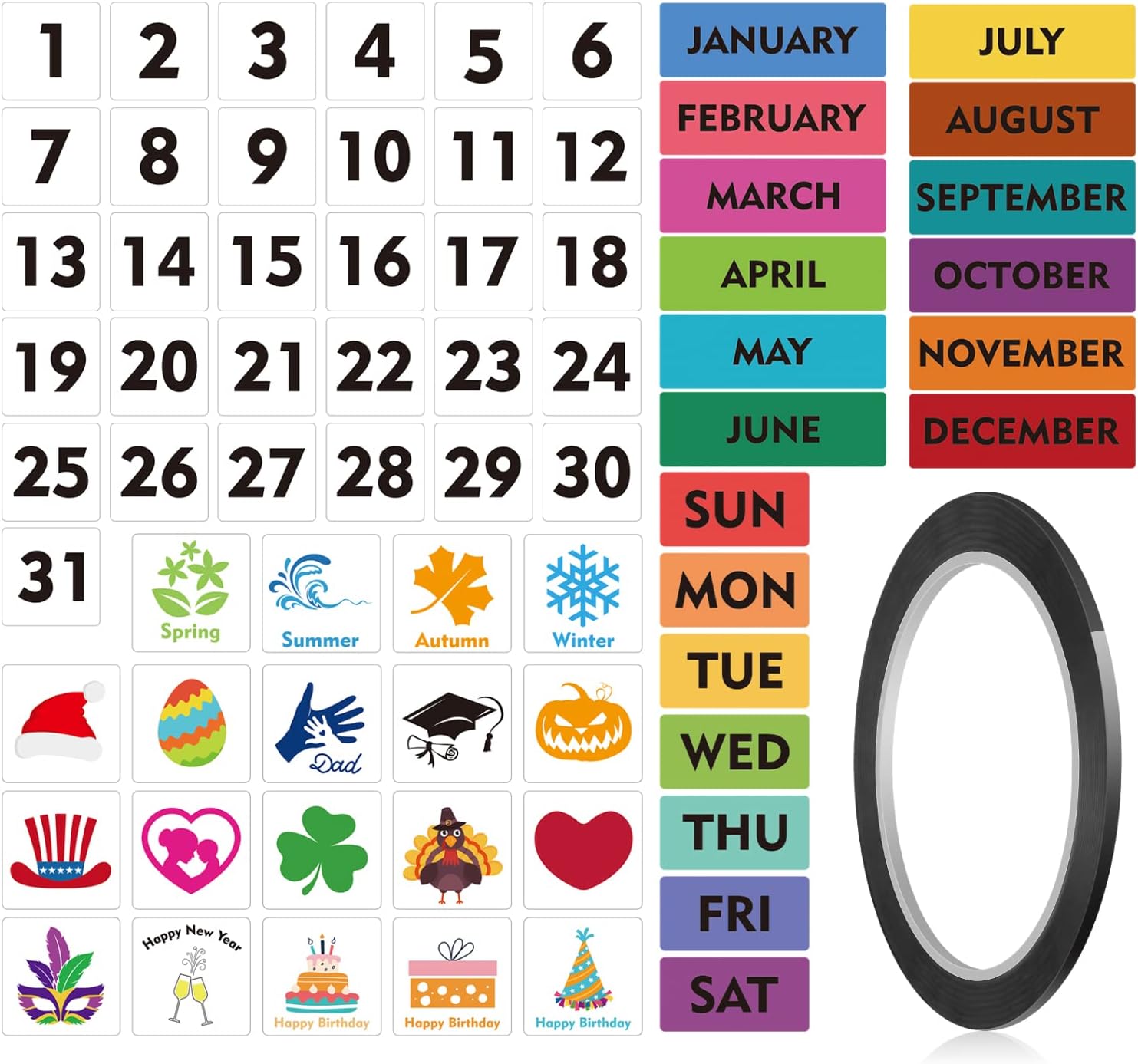 70 Pcs Calendar with Graphic Tape Numbers