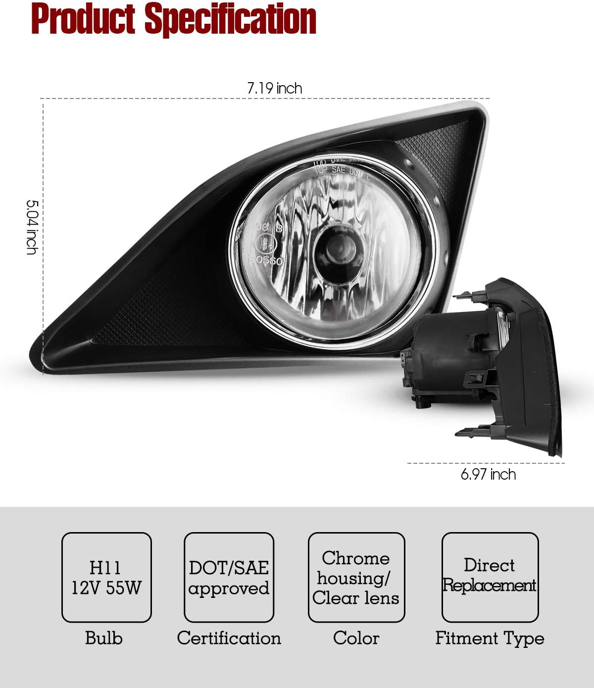 AUTOWIKI Fog Lights For Toyota Corolla 2009-2010 Fog Light Assembly 2PCS OEM Replacement Fog Lamps