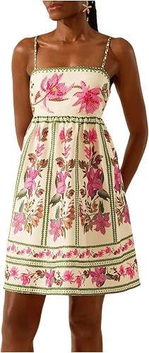 SOLY HUX Women's Floral Print Cami Dress Spaghetti Strap A Line Flared Flowy Sho
