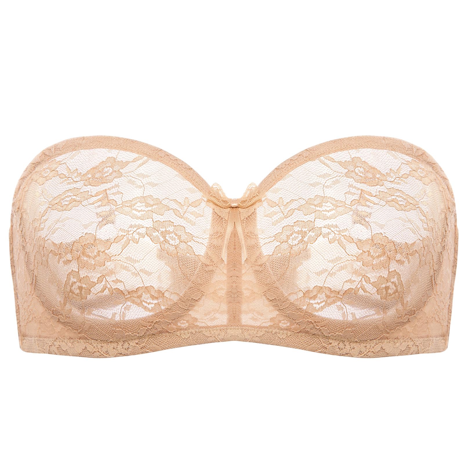 DOBREVA Women's No Padding Strapless Lace Bra Underwire Multiway See-Through