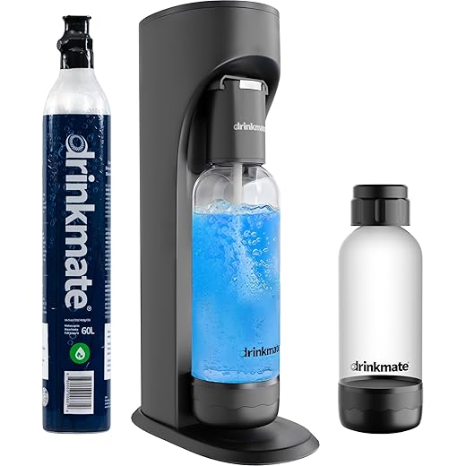 Drinkmate OmniFizz Sparkling Water and Soda Maker, Carbonates Any Drink, Special Bundle - Includes 60L CO2 Cylinder, Two Carbonation Bottles, and Fizz Infuser (Matte Black)