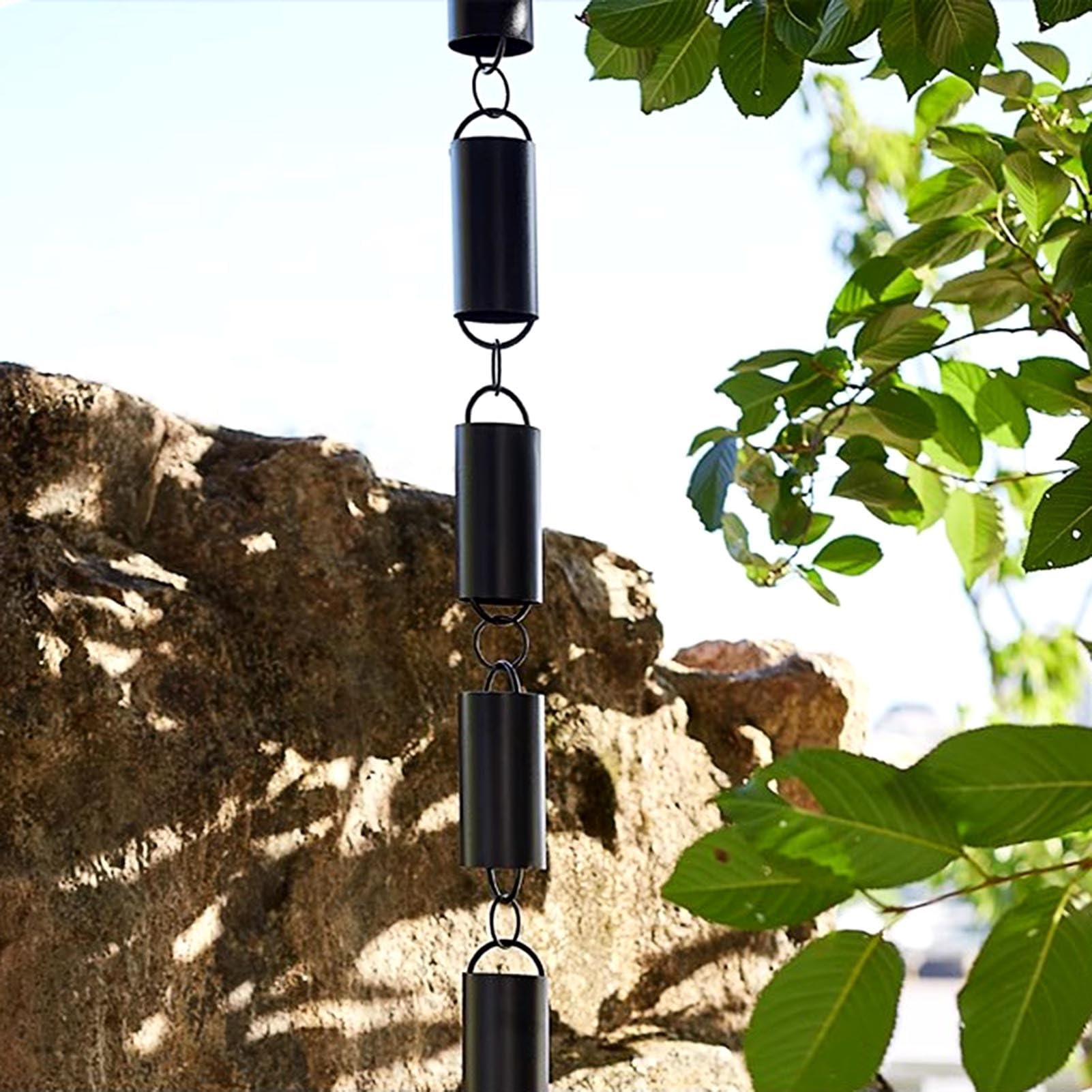 WOTZOV Rain Chain For Replacement Gutters And Downspouts, Aluminum Cylinder Rain Collector Chain, Homestay Backyard Temple Roof Divert Water Chain，200cm/6.5ft