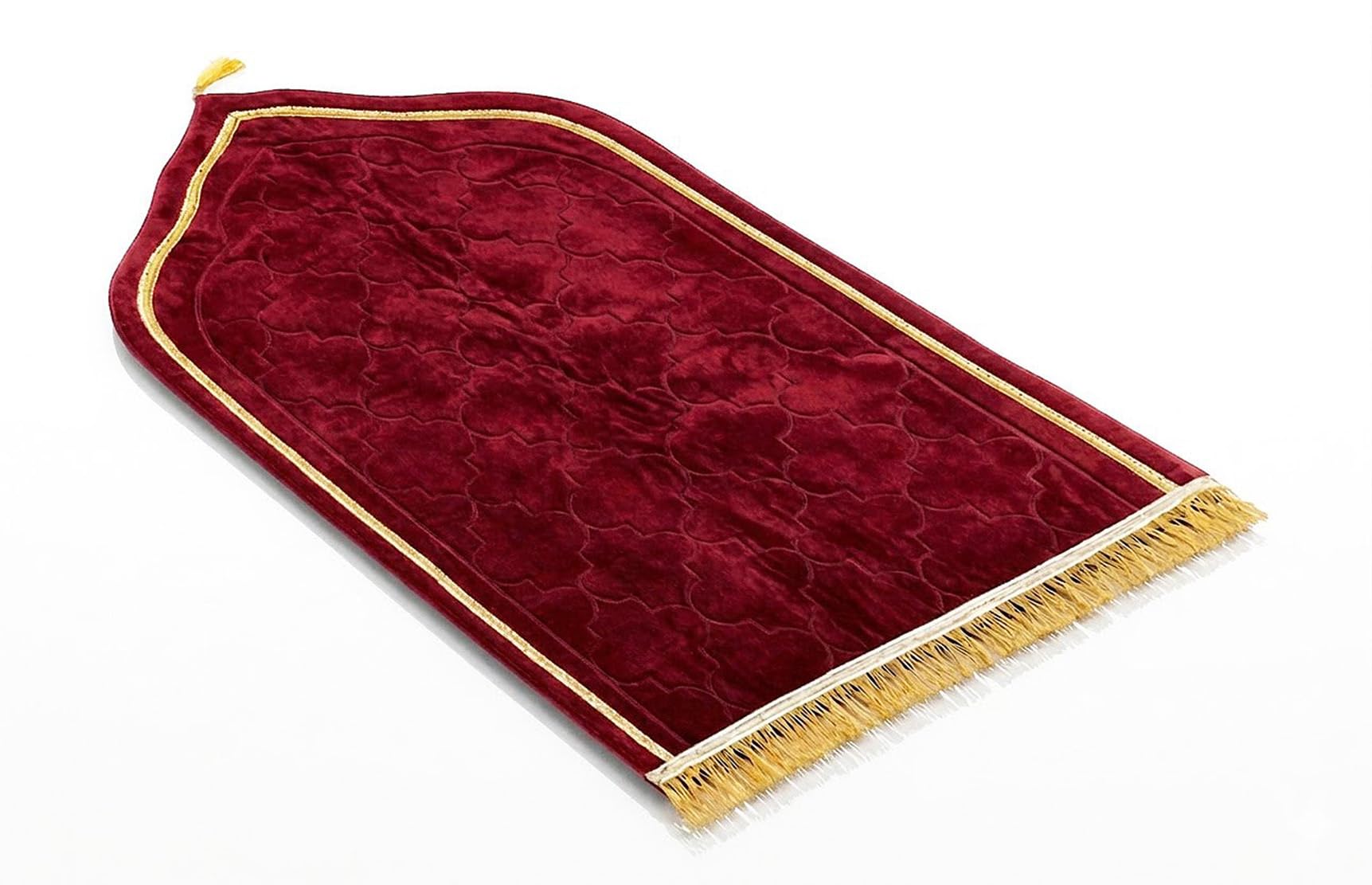 Velvet Kids Prayer Mat | Thick Soft Janamaz for Children | Anti-Skid, Foldable & Portable Small Muslim Namaz Carpet Rug with Tassel Accents | Perfect Islamic Gift for Ramadan & Eid (46 x 81 cm) Red-image-3