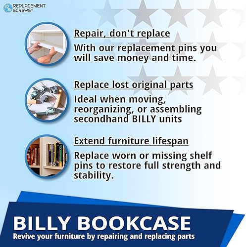 Vista 5 de ReplacementScrews 4 pines Billy para estantería/clavijas compatibles con IKEA Parte 131372 – Soporte de estante fundido a presión de aleación de zinc