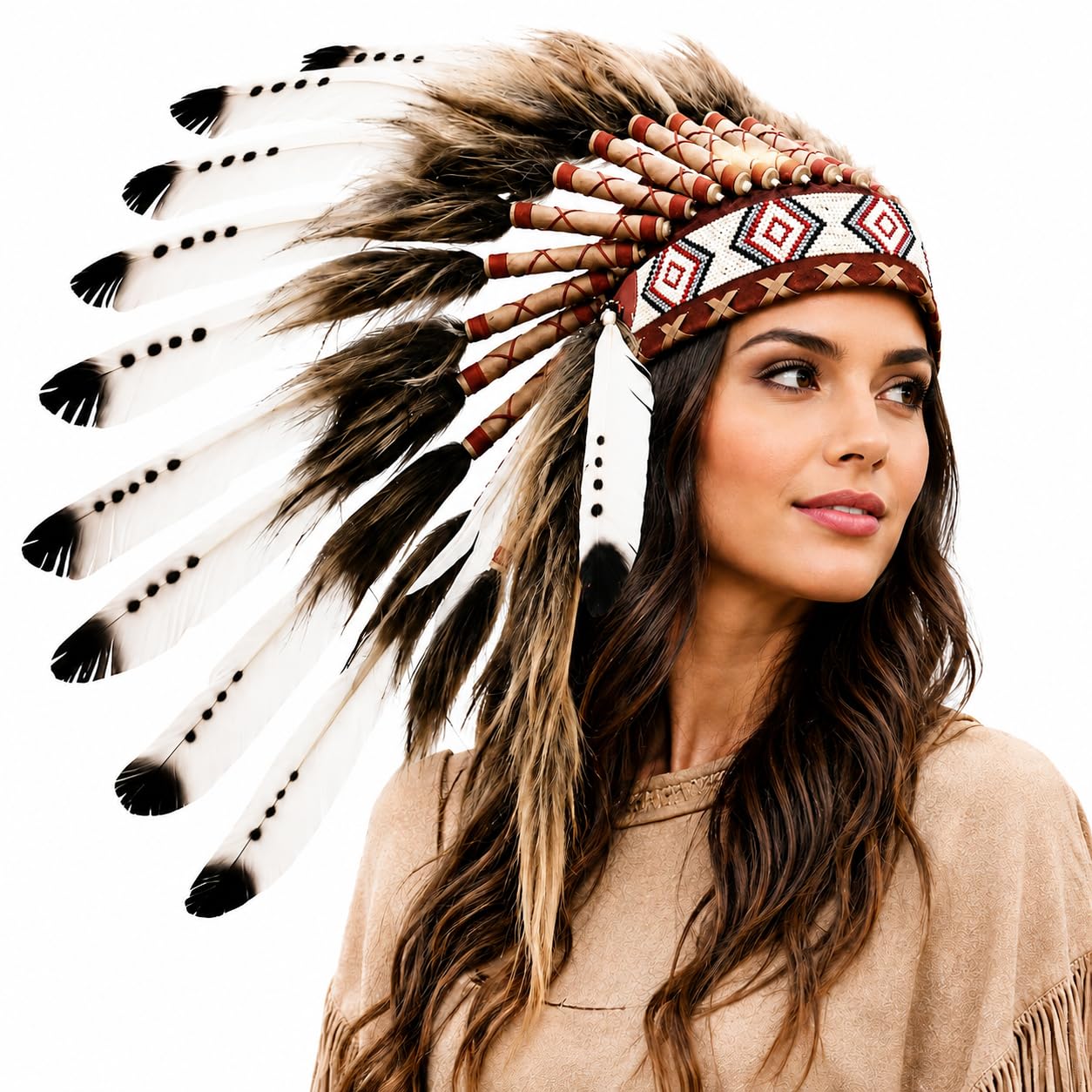 The World of Feathers chiefs hat,halloween costumes men,indian costume women,native american clothing,woman halloween costume, White Swan, S โ image 1
