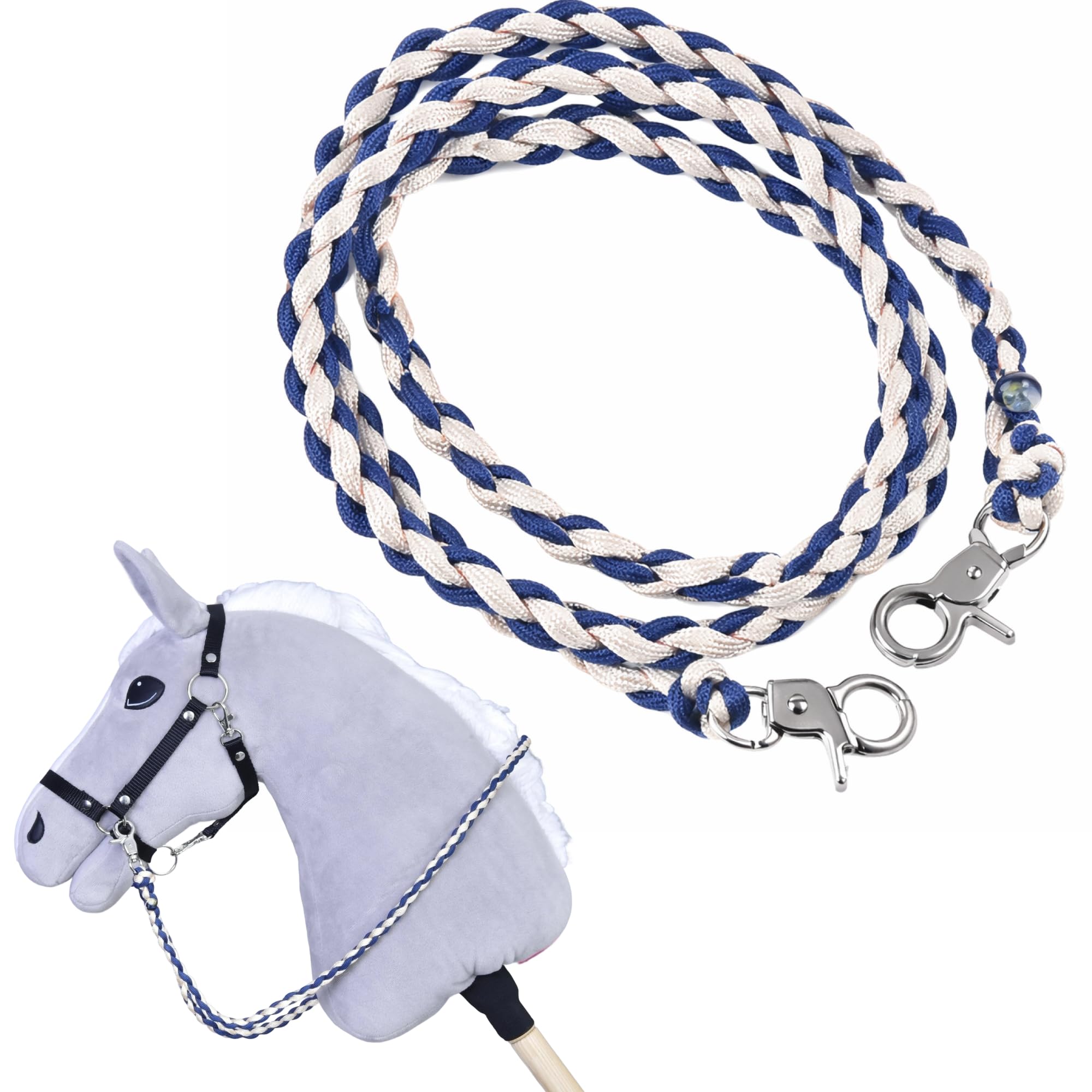 LarDen Accesorios para caballos Hobby Horse – Riendas | Cremo Blue (beige, azul) | Hecho a mano | para caballos atascados, caballos de palo, caballos de hobby Horsing, caballo de juego, caballo de