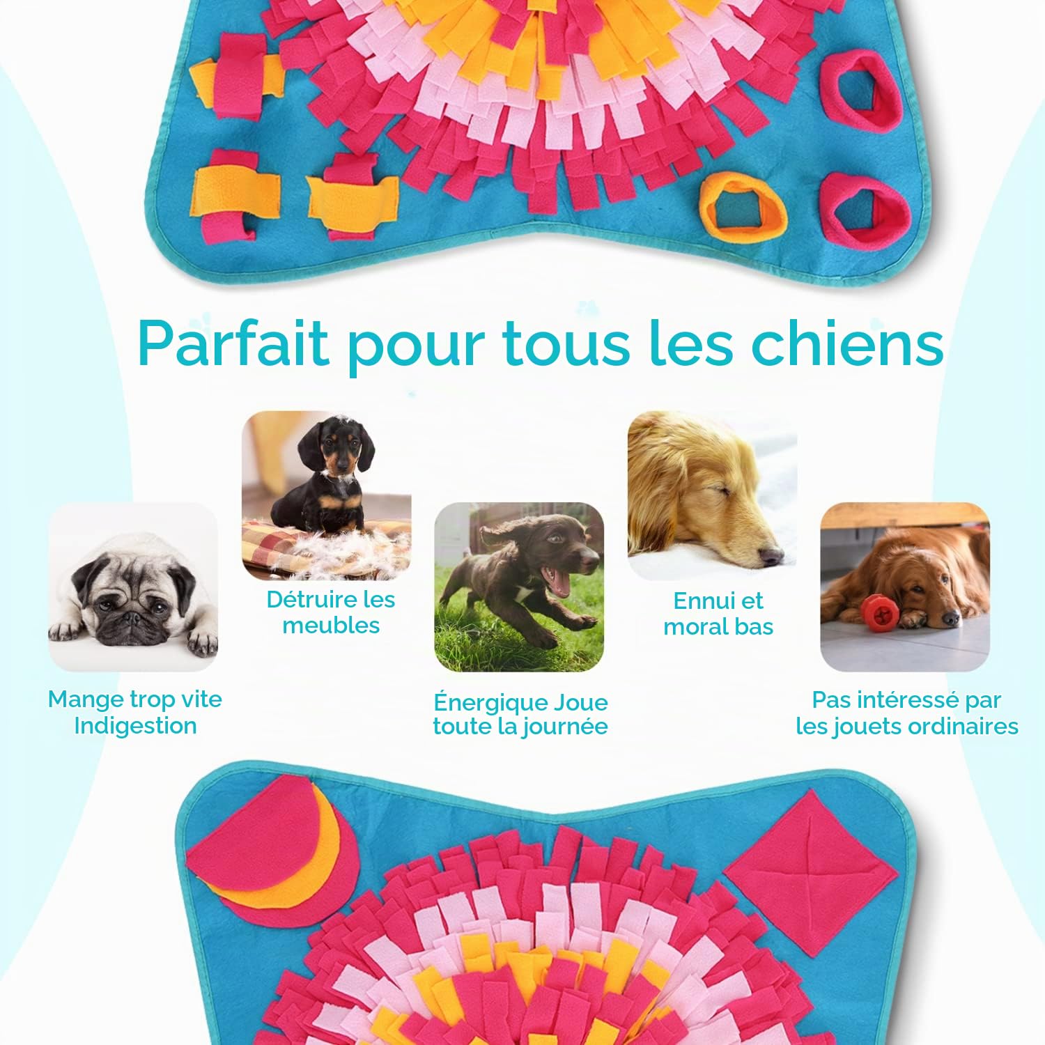 Nobleza 70 * 70cm Tapis Fouille Chien Snuffle Mat, Alimentation Lente Jouet Reniflant Couverture Pliable, Durable, Lavable