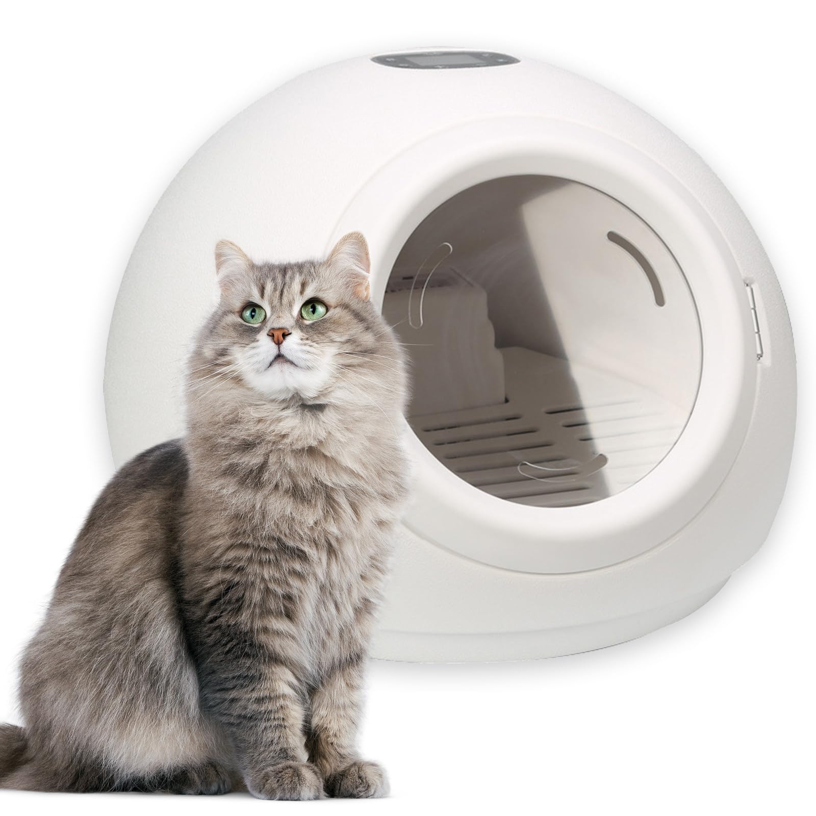 Naturalpowev Secador automático para Mascotas, secador Redondo para Mascotas de 55 L con Temperatura y Temporizador Ajustables, Secado de Cuerpo Completo de 360°, Cabina de Secado para Mascotas,110V