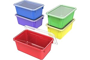 Storex Small Cubby Bins - Colorful, Non-Snap Plastic Storage Containers for Toys