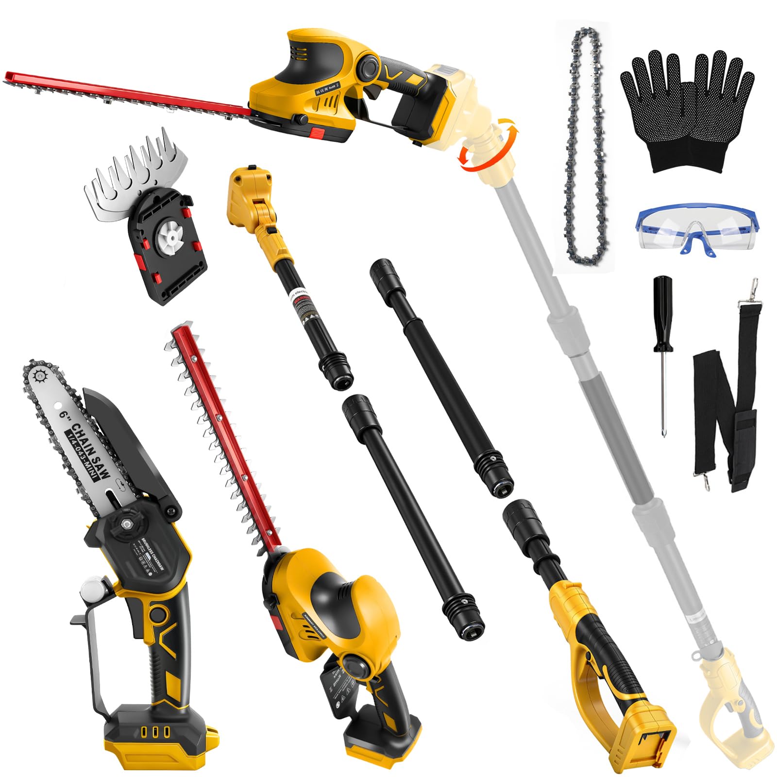 Batería motosierra telescópica compatible con Dewalt 20 V 18 V | (sin baterías) 4 en 1 Mini 6 pulgadas podadora podadora ajustable podadora telescópica barra telescópica sierra