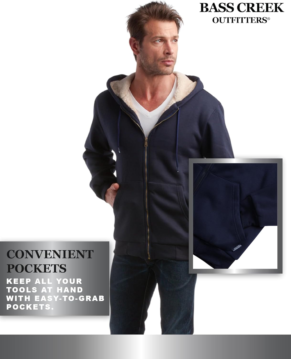 Bass Creek Outfitters Mens High Vis Hoodie - Heavyweight Water Resistant Sherpa Lined Work Hoodies for Men (M-XXL) - Image 6