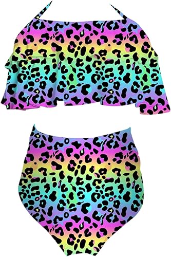 TUONROAD Trajes de baño para niñas de 5 a 9 años con volantes gráficos