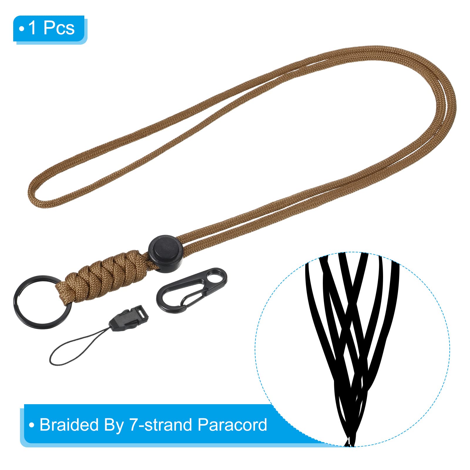 PATIKIL Paracord Lanyard 20.5 Inch, Necklace Keychain Cord Metal Clasp Hook Ring Strap for Keys Whistle ID Card Badge Holder Brown - Image 3