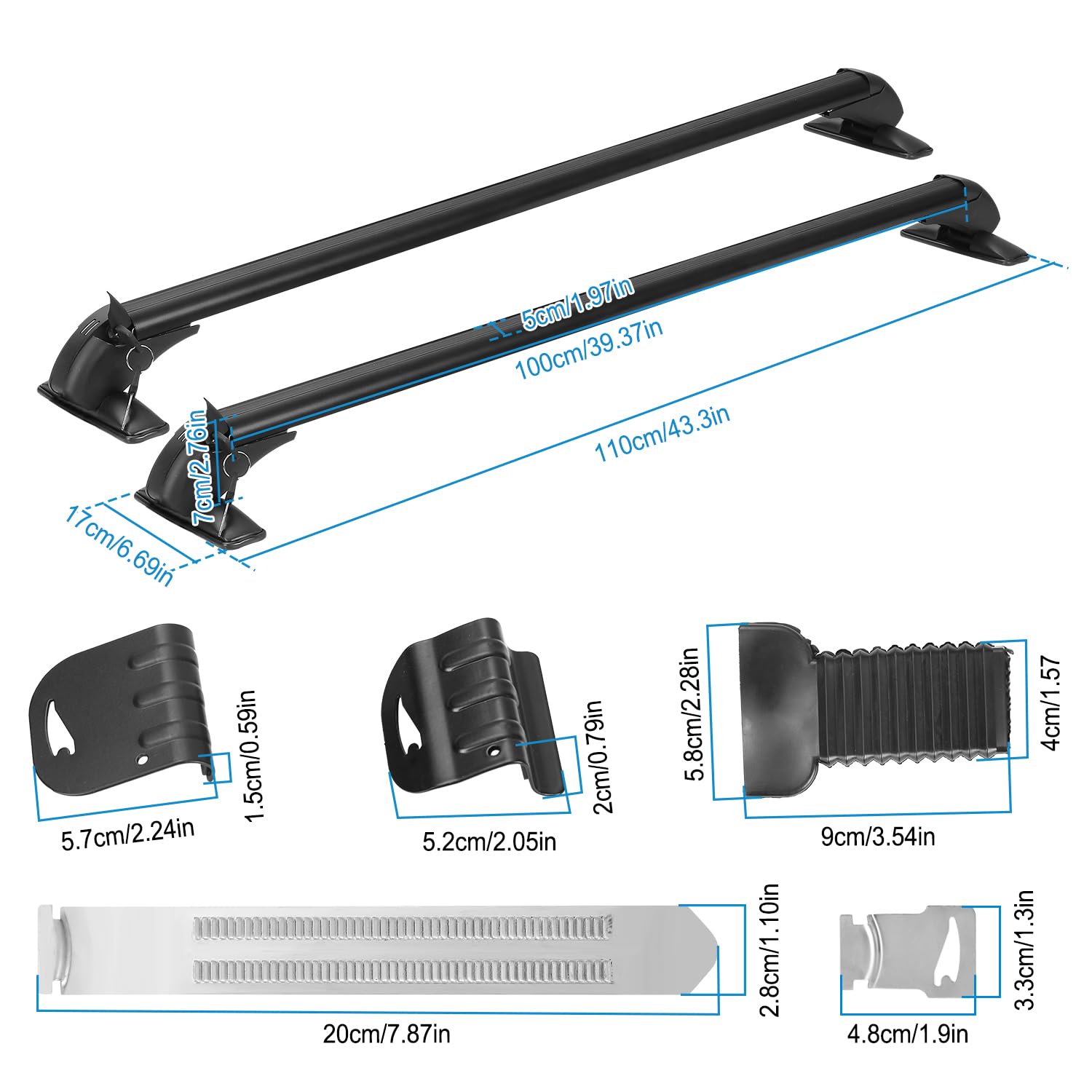 Universal Roof Rack Cross Bars, 43" Aluminum Lockable Car Top Crossbars with Anti-Theft Lock, Adjustable Window Frame for 42.9-44.9inch Bare Roof Kayak Bike Cargo Luggage Rooftop, 165LBS Load
