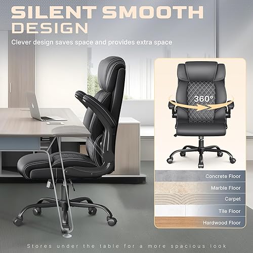 Miniatura 4 de Silla de oficina, ergonómica grande y alta, silla de escritorio ejecutiva, silla de cuero transpirable con reposabrazos abatibles ajustables, silla