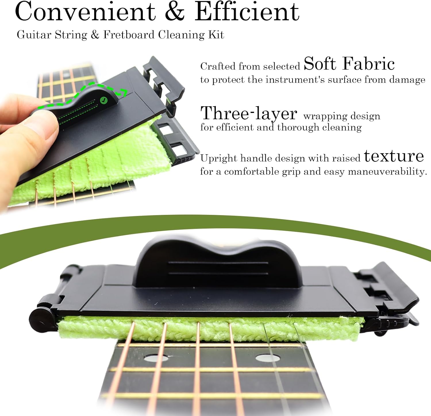 Guitar String Cleaner & Fretboard Maintenance Kit - 360° Microfiber Cleaning Tool for Acoustic/Electric/Bass/Ukulele Guitars, Extends String Lifespan & Preserves Original Tone