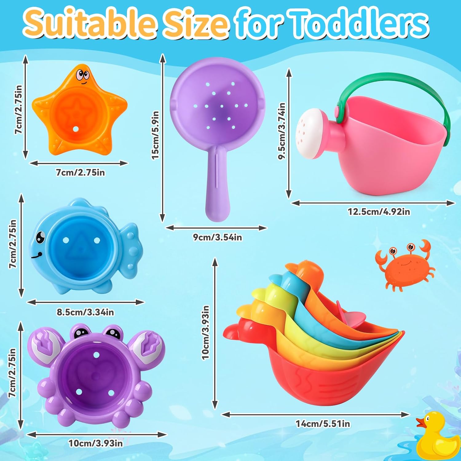 Toddler Bath Toys for Kids Ages 1-3 10 PCS Baby Bath Toys Mold Free with Multi Color & Shape Stacking Cups Bathtub Sand Pool Water Toys for 1 2 3 4 5 6 Birthday Gifts
