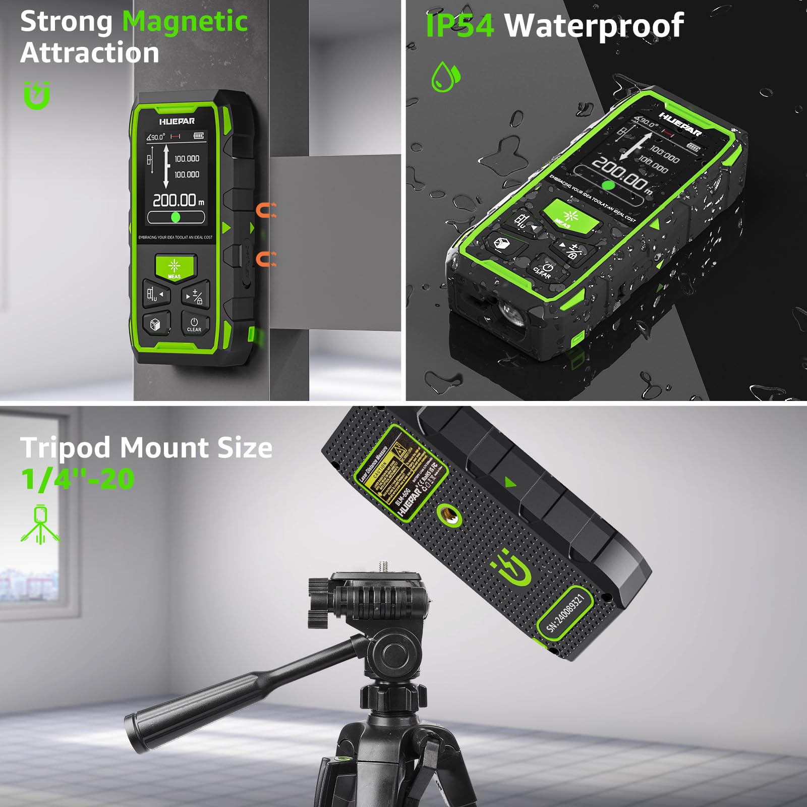 Huepar Télémètre Laser Double 200m, Angle Numérique,Mode Pythagore