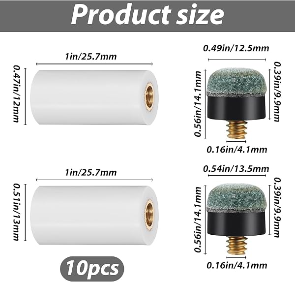 Lot de 10 embouts de queue de billard de 12 mm avec virole pour queue de billard, accessoires de queue de billard - 2