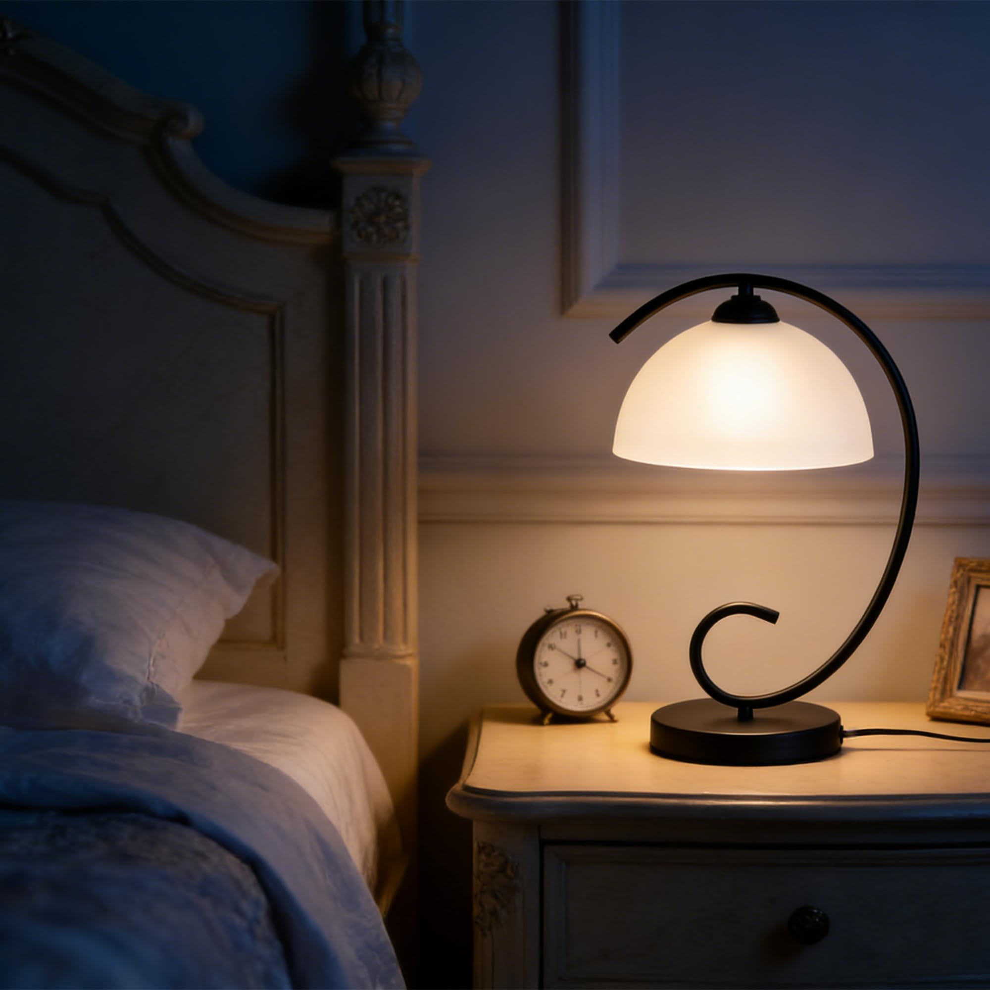 Alighting Tischlampe Schwarz mit Glas Lampenschirm | Vintage Tischleuchte 44,5 cm, Elegante Nachttischlampe für Schlafzimmer Wohnzimmer Beistelltisch, E27(ohne Leuchtmittel)