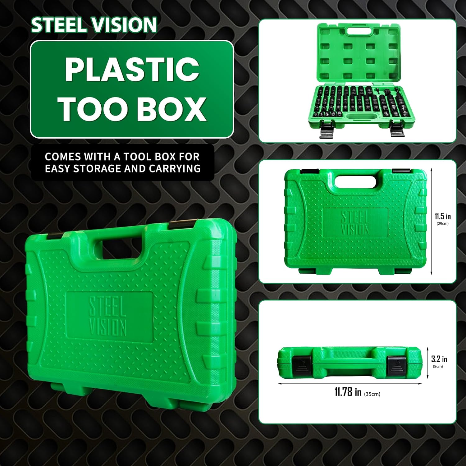 43‑Pc 3/8″ Impact Socket Set – SAE & Metric (5/16–3/4″, 8–19 mm), 6‑Point Deep & Shallow Sockets, Chrome‑Moly Steel, Includes Adapter, Extension, Universal Joint – Black Phosphate, Laser‑Etched