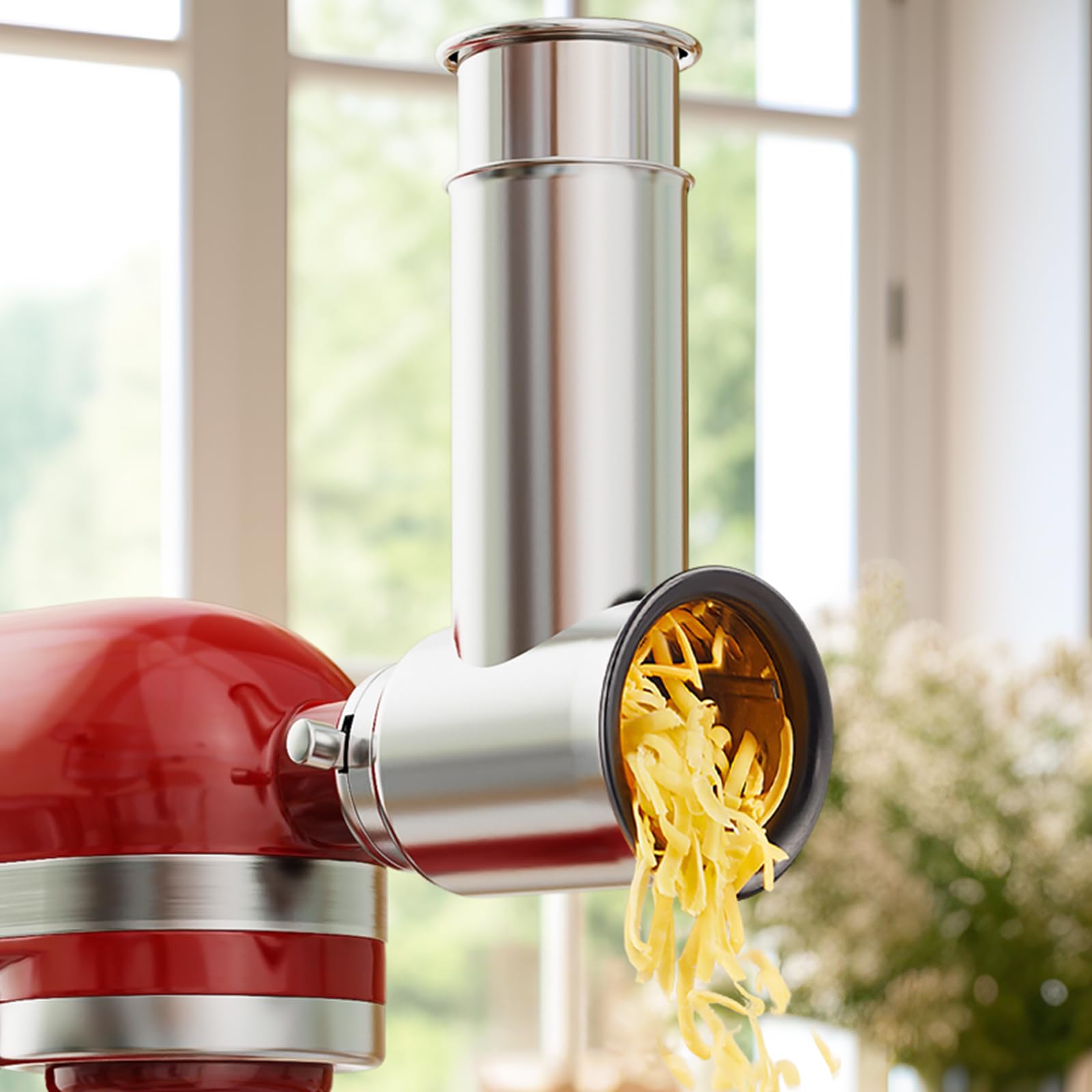 GVODE Mandoline en acier inoxydable pour KitchenAid mixeur - Accessoire pour Kitchen Aid - Avec 4 lames en acier inoxydable - Passe au lave-vaisselle - Argenté