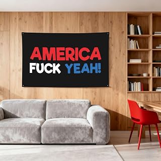 America - Fuck Yeah Flag Poster Durable Wall Banner with 4 Brass Grommets 2x3 Ft Tapestry for Indoor & Outdoor Decor, Perfect for Home,Porch,Garden,Yard